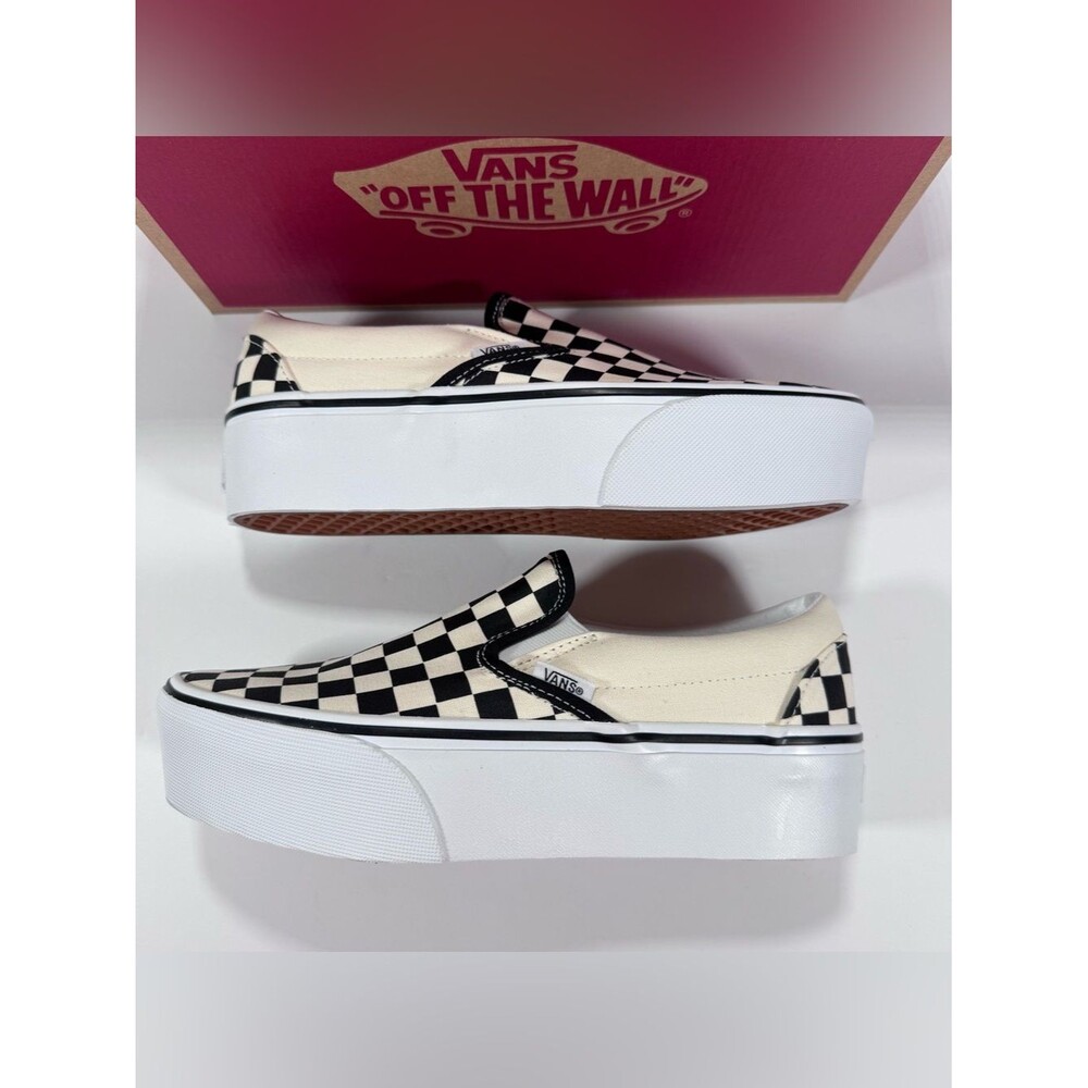 Vans Classic Slip-On Stackform Checkerboard Black Classic White Sneakers Women 8 - Picture 7 of 12